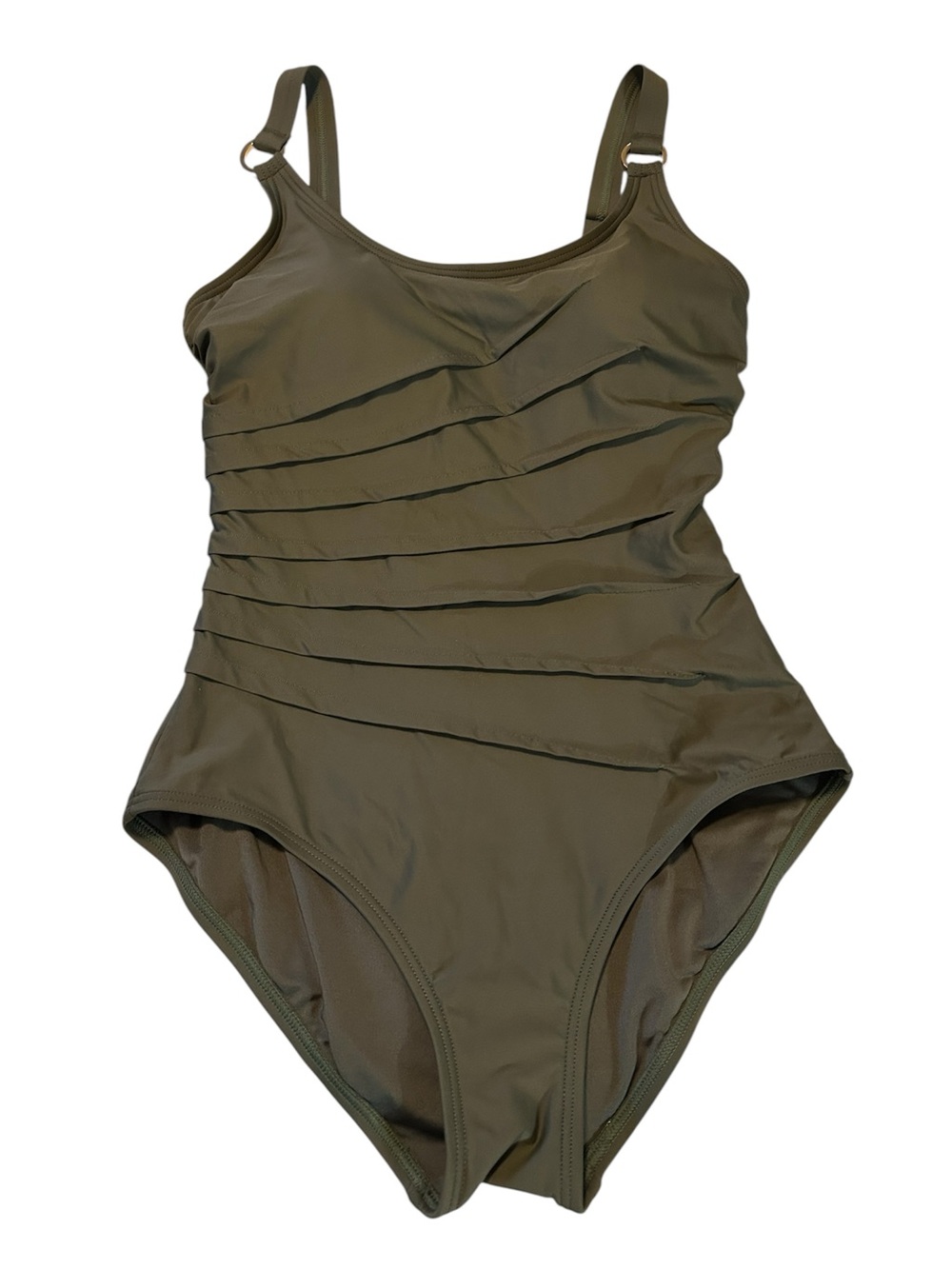 DKNY Olive Green Ruched One-Piece Swimsuit
